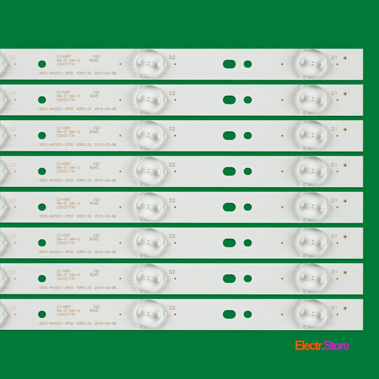 LED Backlight Strip Kits, 5800-W43001-3P00, 5800-W43001-5P00 (8 pcs/kit), for TV 42", 43" Erisson: 43LES70T2 42"43" 5800-W43001-3P00 Erisson LED Backlights Polaroid Skyworth Electr.Store