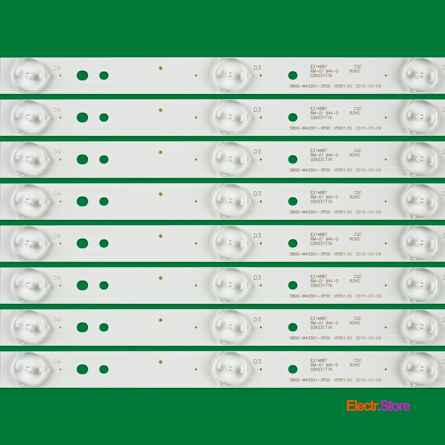 LED Backlight Strip Kits, 5800-W43001-3P00, 5800-W43001-5P00 (8 pcs/kit), for TV 42", 43" Skyworth: 43X5, 43K2, 43E3000, 43E3500, 43E6000 42"43" 5800-W43001-3P00 Erisson LED Backlights Polaroid Skyworth Electr.Store