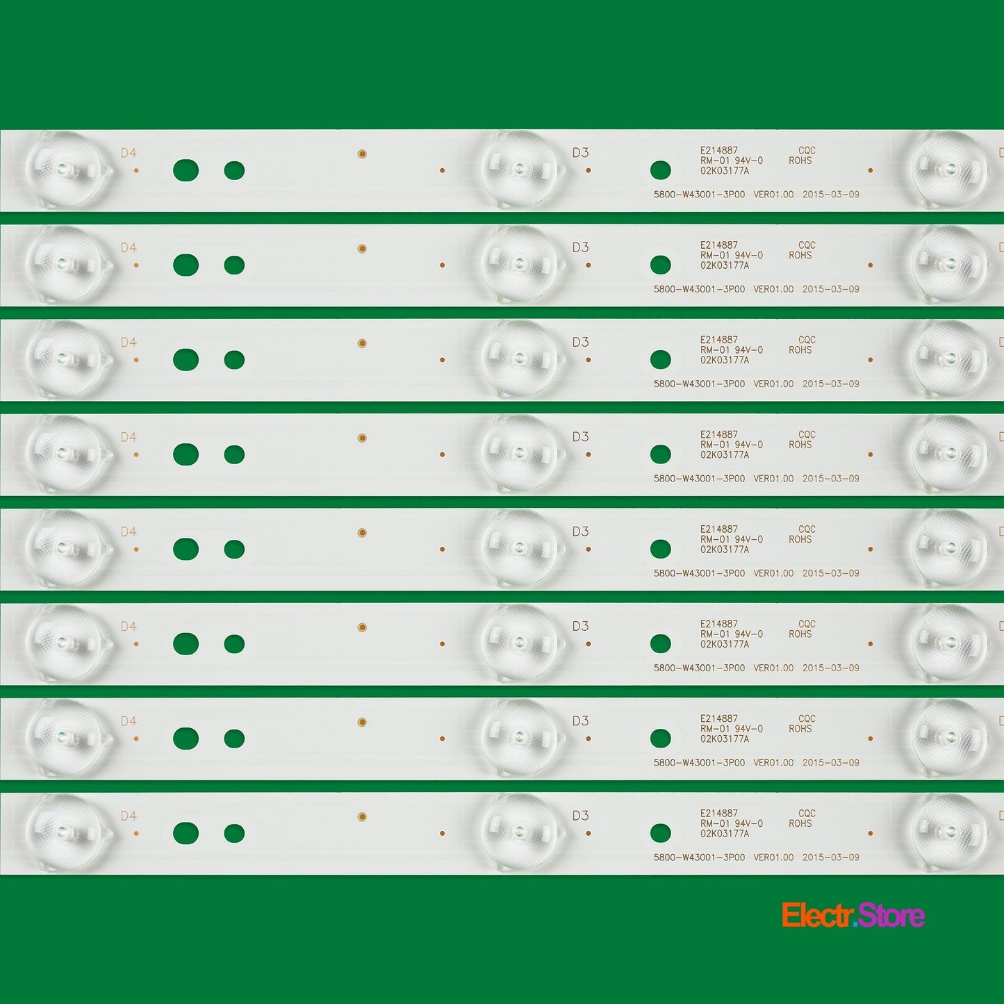 LED Backlight Strip Kits, 5800-W43001-3P00, 5800-W43001-5P00 (8 pcs/kit), for TV 42", 43" Erisson: 43LES70T2 42"43" 5800-W43001-3P00 Erisson LED Backlights Polaroid Skyworth Electr.Store
