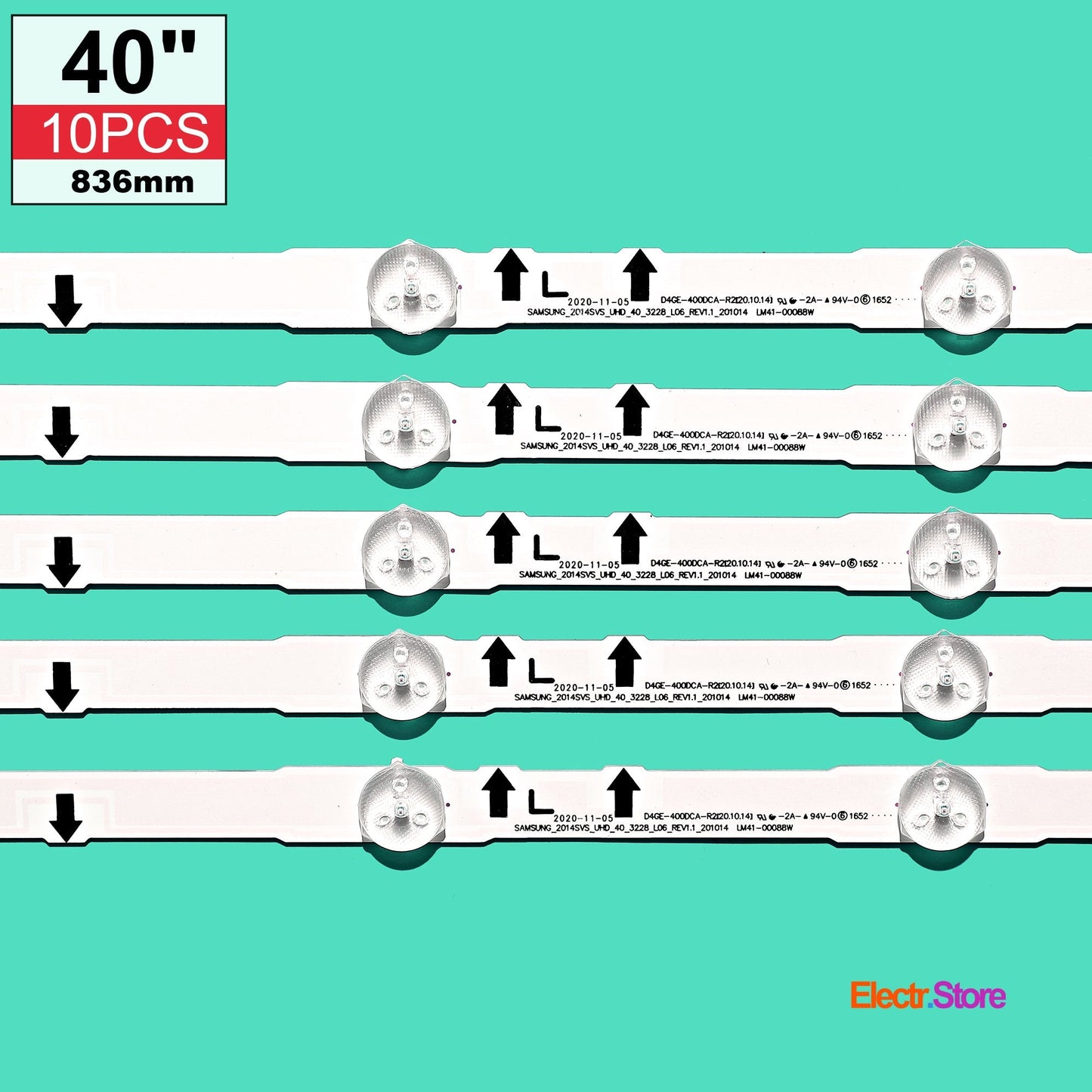 LED Backlight Strip Kits, 2014SVS_UHD_40_3228, BN96-30449A, BN96-30450A, D4GE-400DCA-R2, D4GE-400DCB-R2 (10 pcs/kit), for TV 40" SAMSUNG: UN40J5500, UE40H6470, UE40H6200, UE40H5070 2014SVS_UHD_40 40" D4GE-400DCA-R2 D4GE-400DCB-R2 LED Backlights Samsung Electr.Store