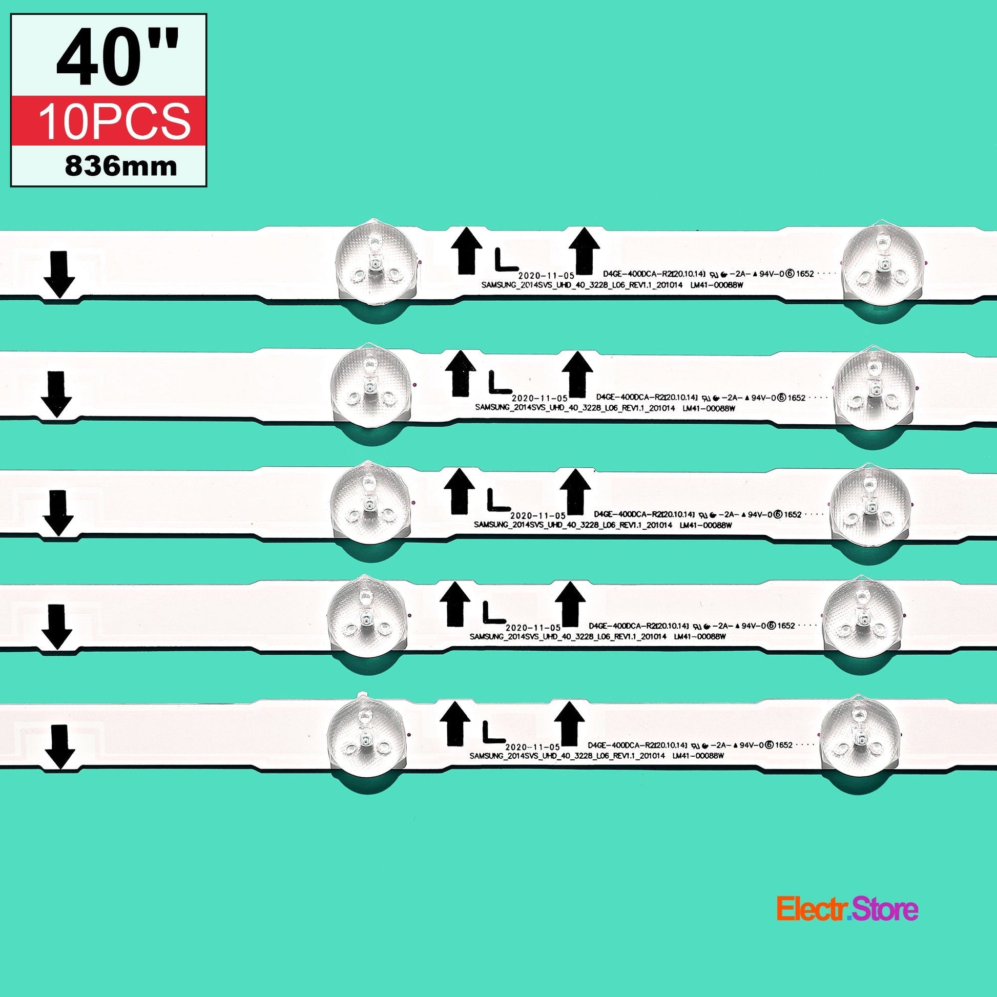LED Backlight Strip Kits, 2014SVS_UHD_40_3228, BN96-30449A, BN96-30450A, D4GE-400DCA-R2, D4GE-400DCB-R2 (10 pcs/kit), for TV 40" SAMSUNG: UN40J5500, UE40H6470, UE40H6200, UE40H5070 2014SVS_UHD_40 40" D4GE-400DCA-R2 D4GE-400DCB-R2 LED Backlights Samsung Electr.Store