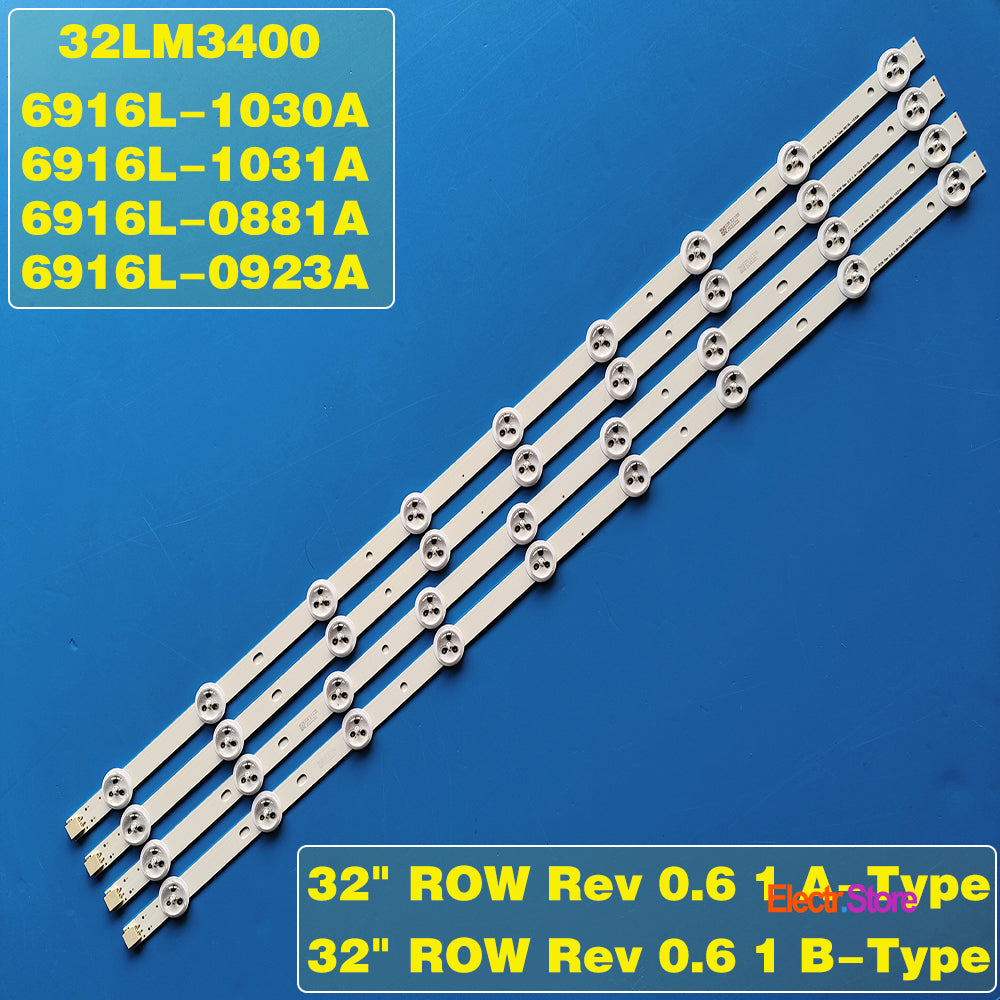 LED Backlight Strip Kits, 32" ROW REV 0.6 1_A/B-Type, 6916L-1030A/6916L-1031A, 6916L-0881A/6916L-0923A (4 pcs/kit), for TV 32" 32" 32" ROW 6916L-1030A 6916L-1031A AOC BLAUPUNKT LED Backlights LG PHILIPS Electr.Store