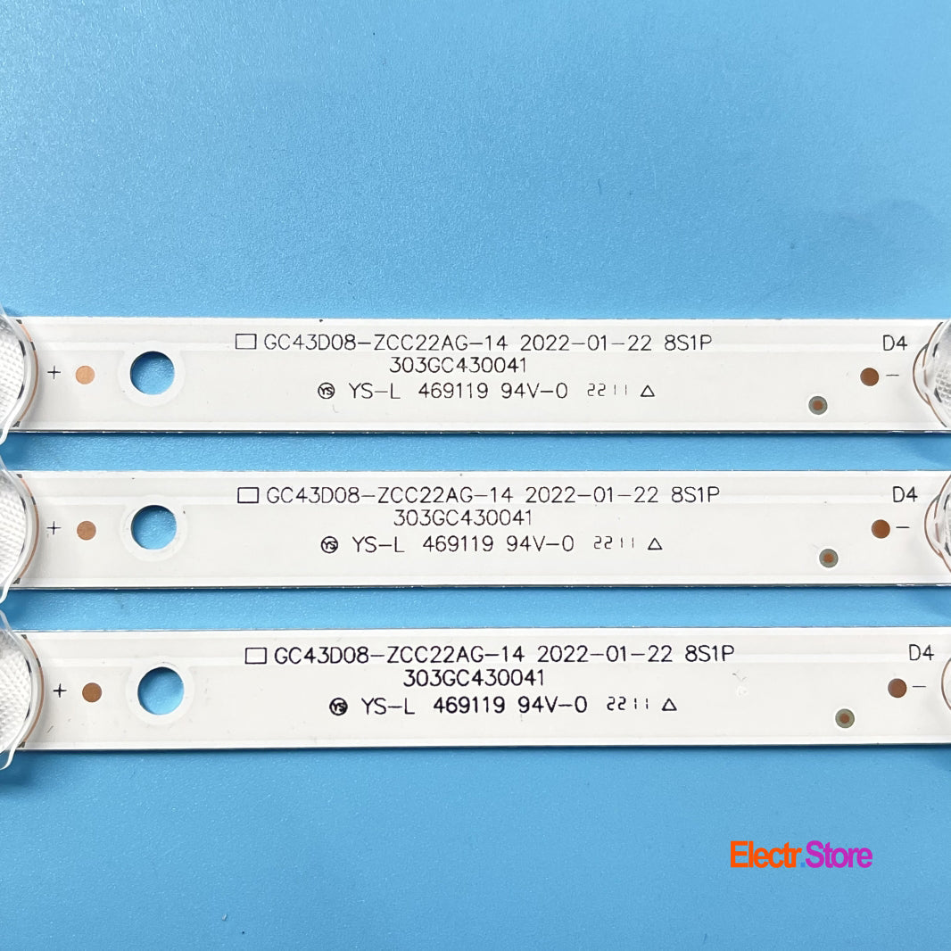 LED Backlight Strip Kits, GC43D08-ZC22AG-13/14/15/17/23, 303GC430041/43/44 (3 pcs/kit), for TV 43" BOE: HV430FHD-NLA, BOEI430WU1_H 303GC430041 43" BOE GC43D08-ZC22AG-14 LED Backlights Samsung Electr.Store
