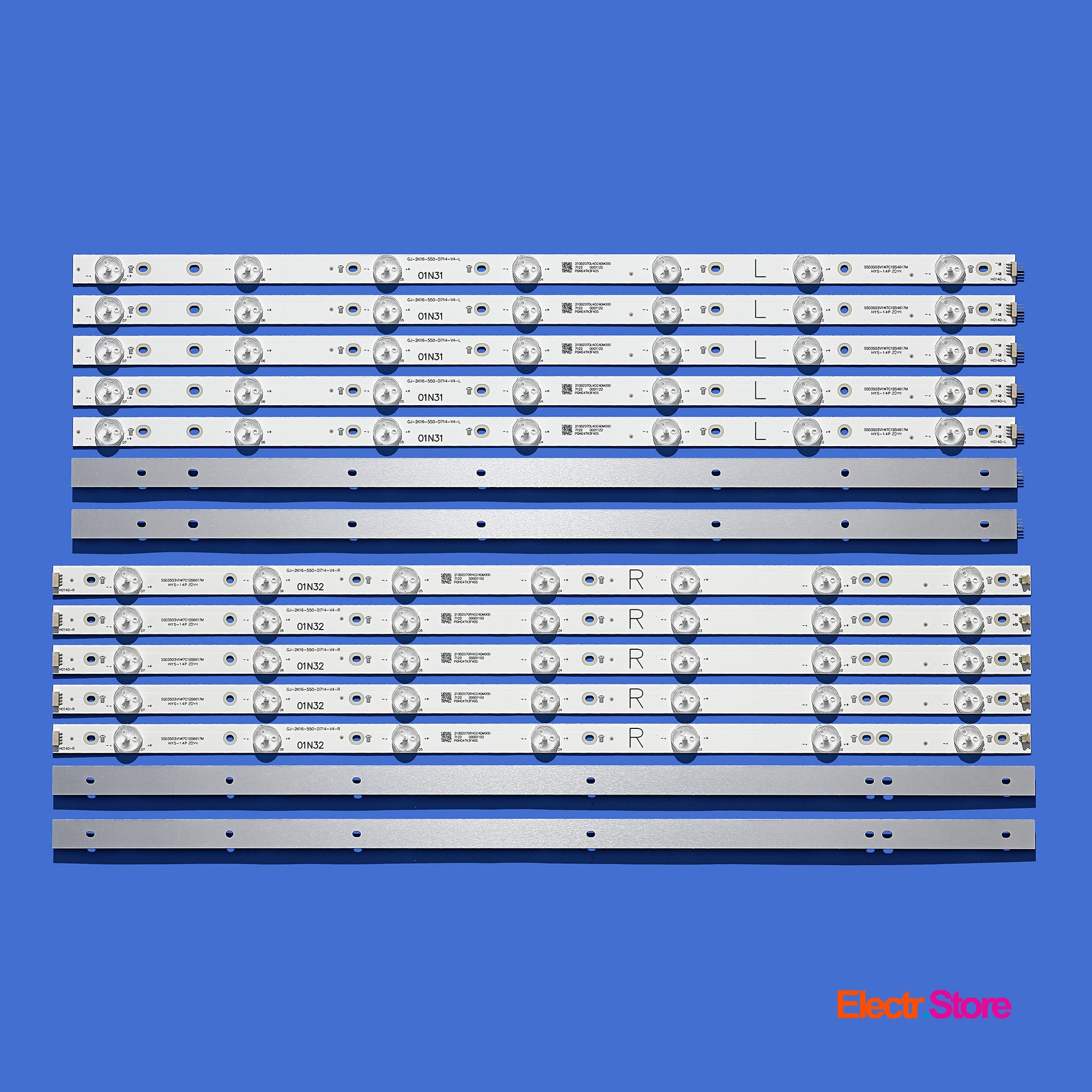 LED backlight Strip Kits, LB55072, LB-PM3030-GJD2P5557X14AGF2-L/R-Y, GJ-2K16-550-D714-V4-L/R (14 pcs/kit), for TV 55" 01N31 01N32 55" GJ-2K16-550-D714-V4 LED Backlights PHILIPS Electr.Store