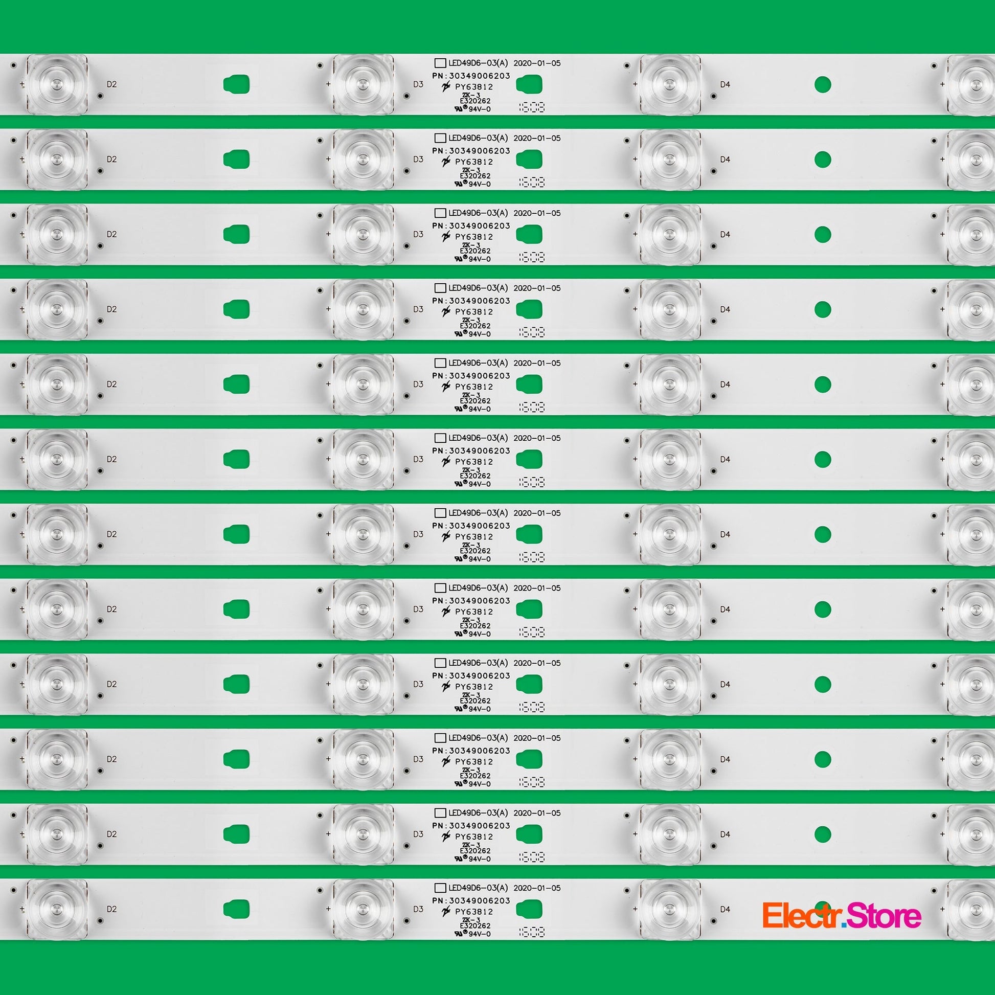 LED Backlight Strip Kits, LED49D6-03(A), 30349006203, LED50D6-ZC14AG-03 (12 pcs/kit), for TV49", 50" FunTV: FD4951A-LU, F49N G49Y 30349006203 49"50" Chonghong FunTV Haier LED Backlights LED49D6-03(A) Multi Others Panda Electr.Store